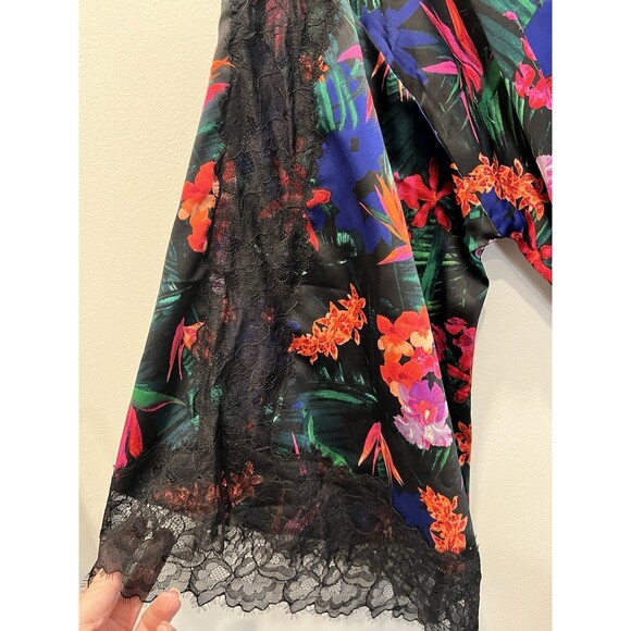 Victoria Secret Robe XL XXL Black Tropical Kimono Lace Trim Luxe Collection VS - Picture 3 of 10